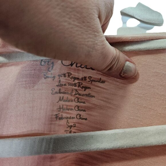 Chico's Women's Light Pink Crochet Long Sleeve Top SZ 2 M Rayon Spandex Stretch - Picture 5 of 9